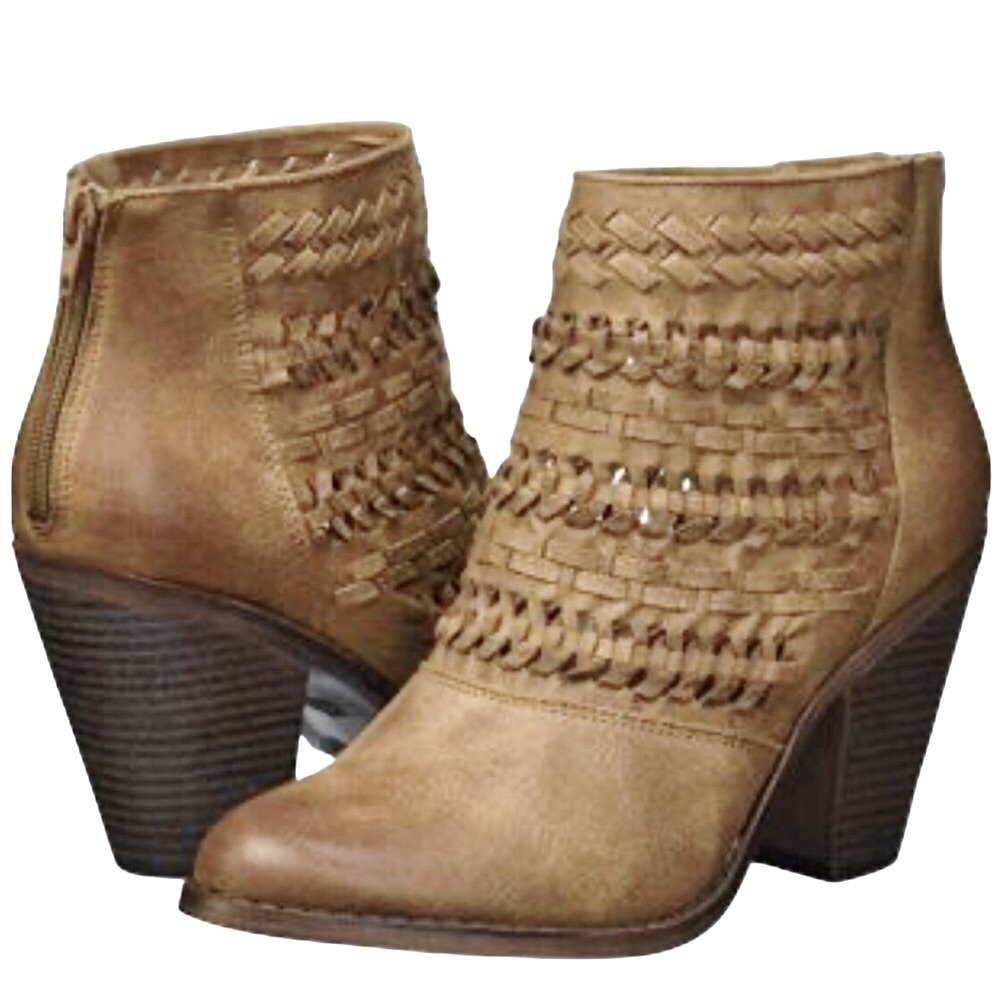 Fergalicious Tan Woven Ankle Boots Size 10